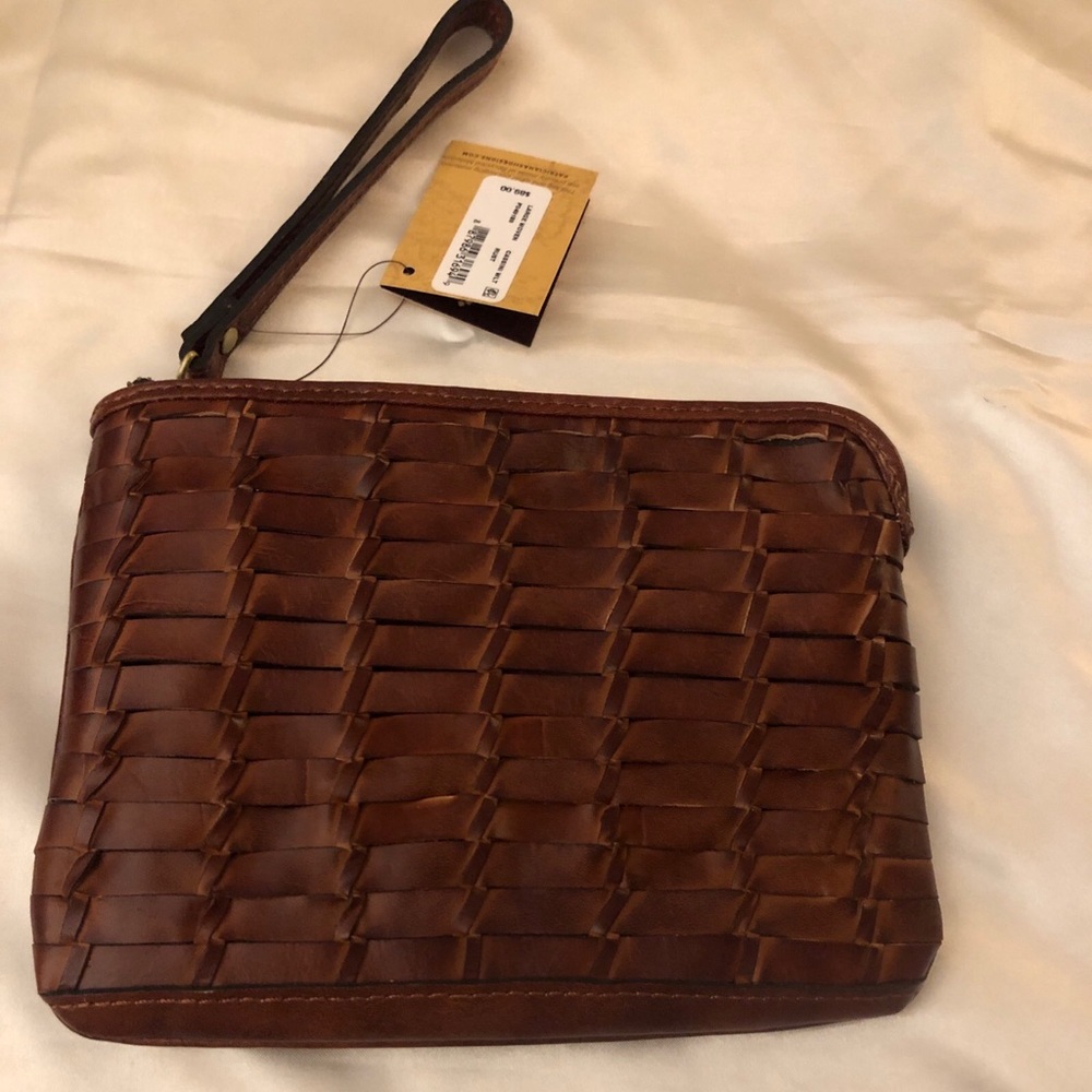 Patricia Nash Cassini Large Woven Leather Wristlet Color Rust NWT & Card